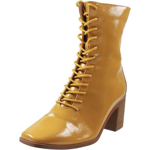 Journee Collection Womens Covva Yellow Combat & Lace-up Boots Shoes Used - Picture 1 of 5